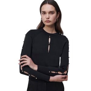 Jonathan Simkhai Womens Black Ryann Cutout Beaded Keyhole Sweater Top Size S NWT